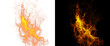 © PNG Stock - Dynamic fire flames on black and white backgrounds, realistic orange heat blaze texture, burning fire effect for compositing and graphic design