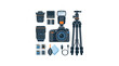 © Nasoha_Alhabib - A comprehensive photography equipment kit featuring a camera lens tripod and accessories.