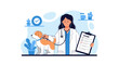 © ananda - Veterinarian examining a dog with a stethoscope, holding a medical chart, illustration