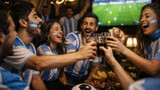 Hinchas argentinos celebrando en bar durante partido de fútbol