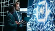 © DC Studio - Autonomy concept, AI machine learning and engineering team looking at self writing code on screen, artificial intelligence and teamworking colleagues reviewing self sustaining AI model.