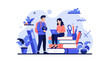 © Aracan - Modern Education Concept featuring students studying with books and laptop in flat illustration style, ideal for e-learning platforms, educational blogs, and university marketing materials.