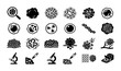 © Asset Aura - Cancer cell biology icon set, 24 medical oncology vector symbols, laboratory research and microscopic tumor analysis graphics