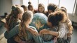 © Kelik - Diverse children embrace Earth globe with symbolizing unity and global unity.
