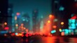 © Chantip - Blur circles city nightlife side view urban mood 3D render Complementary Color Scheme flat design.