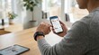 © Sharma - Man checking heart rate and oxygen levels on smartphone app while wearing fitness tracker watch for health monitoring, digital wellness concept at home.