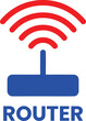 © mdferozhossain - Wireless Router Logo Concept Vector Icon with Red Wi-Fi Signal Waves and Blue Device Modem Transmitter Graphic Symbol