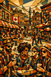 © Sekardewi - A vibrant, mosaic-style street scene in a Canadian city with diverse people enjoying outdoor cafes and live music.
