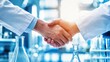 © Kage Dojo - Two hands in lab coats shake hands, symbolizing collaboration and partnership in a scientific or research environment.