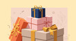 © DOLARRIZ JHON - Festive gift boxes vector illustration, a stacked present pile with ribbons, vector art