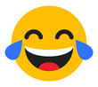 © Mirikiteki - Laughing tears smiley face icon illustration, funny joyful yellow social media reaction symbol with happy expression and blue tears, isolated flat design for chat, app, message and sticker use