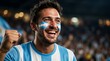 © Designer Tanvir - Close-up portrait of a male soccer fan with face paint cheering for his national team facepaint celebration football cheering enthusiastic portrait tournament shouting competition national