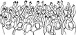 © Ranasa - Crowd of people with raised hands depicted in minimalist continuous line art style for celebration