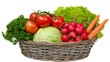 © Natalia - Wicker basket filled with fresh vegetables tomatoes cabbage radishes carrots lettuce, and parsley