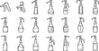 © pixsource - Black and White Line Art Collection of Various Pump Dispensers and Faucet Icons