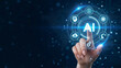 © AucArtStudio - AI technology hand interface touchscreen innovation ai society transform digital future technology concept. future intelligence innovation. algorithm network learning system, justice law policy