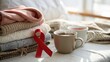© Syapit - Red Awareness Ribbon Beside Cozy Scarves and Hot Drinks