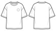 © Nopri - Oversized drop shoulder t-shirt flat technical fashion illustration. Heavyweight tee vector template. front and back view. loose fit. unisex. white color. transparent background. CAD mockup.
