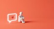 © Haikal - Minimalist 3D character sitting sadly next to a glowing heart speech bubble on orange background, concept of digital loneliness and social media isolation.