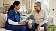 © Jeff - A nurse doing a house visit to check on the health of an older man