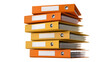 © Sarah - Stack of orange and yellow ring binders with white labels