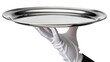 © Luca - Silver serving tray held by hand in white glove