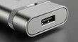 © Space - Close-up of a Modern Silver USB Port Connector with Technology Focus.