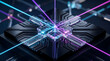 © Elis Cora - Advanced Quantum Photonic Processor Chip with Glowing Laser Light Beams Concept.