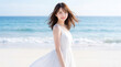 © WOWSTYLE - 海辺を歩く白いドレスを着た日本人女性