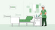 © elisabeth - Nurse Cleaning Hospital Bedside Table with Disinfectant