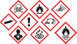 © DesignNest - Collection of GHS hazard warning symbols displayed on a white background for safety information