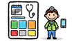 © ArtyKris99 - Cartoon doctor with smartphone and medical tools beside calendar