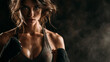 © IndyWingman - A beautiful fighter woman guard for fighting pose , black background , boxing woman photo.