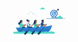 © Mira - Business Teamwork and Collaboration Concept Illustration with Diverse Team Rowing Towards a Common Goal