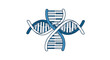 © 00 - A stylish vector illustration shows two intertwined DNA helix strands forming an X shape.
