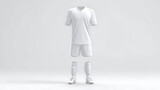 Blank White Soccer Uniform Mockup on Isolated Background: Complete Sportswear Kit, T-shirt, Shorts, Socks, Boots Ensemble for Design Presentation