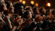 © Abdelati - Elegant audience applauding at gala event, diverse people in formal wear clapping during theater performance, cinematic crowd at awards ceremony isolated on White Background ai