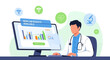© indah - Doctor reviewing new lab results on computer, medical icons, healthcare technology concept