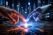 © Formoney - Human and robot finger touching microchip on circuit board