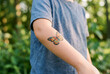 © Meow Creations - Childs arm showing colorful butterfly temporary tattoo outdoors