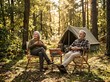 © one - Elderly couple enjoying a peaceful autumn camping trip amidst the golden forest foliage
