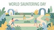 © Roowan - World Sauntering Day banner featuring walking people in park