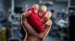 © Wesa - Hand squeezing a red heart stress ball in a hospital setting