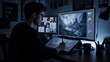 © DIAH  - Professional Digital Artist Working on Illustration at Night in Studio