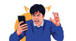 © Miken - Angry young man screaming at his smartphone screen expressing deep frustration, stress, and technological problems.