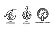 © MdRuhul - Gas optimization cost efficiency performance tuning icons with optimization efficiency performance business management industrial technology interface abstract minimalist pictogram analysis