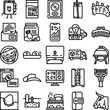 © sevector - Diverse collection of line icons illustrating various everyday objects and activities, including finance, cooking, transportation, and personal care items