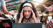 © peopleimages.com - Stress, workload and education with woman in college for assignment pressure, scholarship rejection and tired. University deadline, fatigue and tech with overwhelmed student in library for burnout