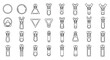 © Kajol - Collection of various zipper puller icons and slider designs shown in simple black line art for fashion, manufacturing, and design use.