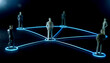 © mcjanuald - Network of business people figures connected by glowing blue lines representing corporate communication and teamwork